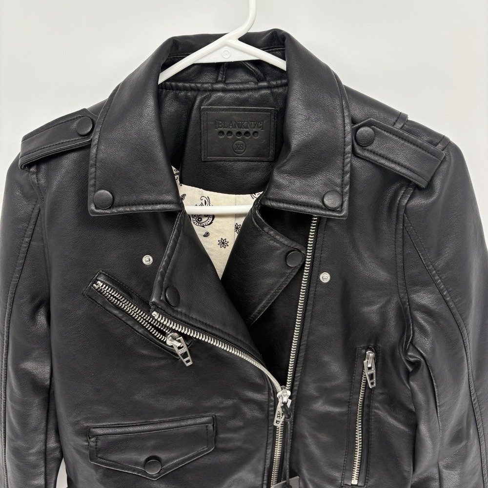 New Blank NYC Vegan Leather Belted motorcycle jacket Grunge Punk Biker Women XS